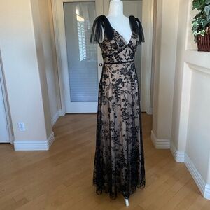 Ever Pretty Embroidered Lace Gown Sequined Bodice Black and Nude